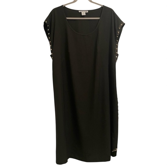 Forever Audrey Dresses & Skirts - Black Midi Dress, Heavy Gold Studs, Scoop Neck, Rock n Roll, Flowy, Goth, Moto